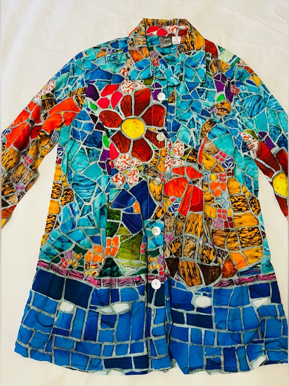 Colorful Mosaic Floral Button-Up Shirt